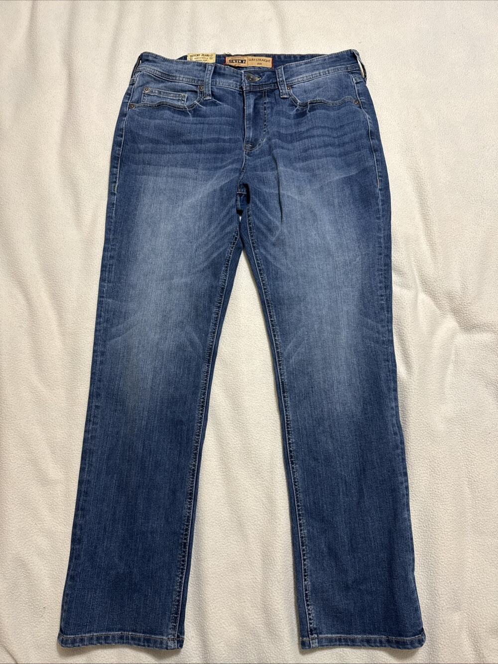 Seven7 Jeans Mens 32x30 Blue Straight Fit Mid Rise Stretch Dark Wash Faded Denim